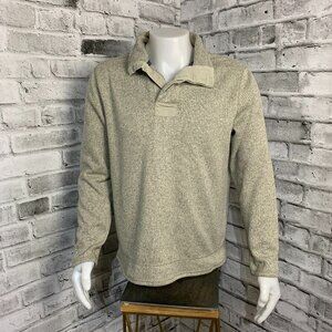 Field & Stream Sweater Henley Men L Grey Ribbed Chunky Knit Mock Neck 1/4 Button